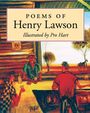 "Poems of Henry Lawson. Illustrated by Pro Hart." Bild einer Bar-Szene mit drei Männern und einem Pferd draußen.