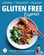 „GLUTEN FREE Express“ steht oben. Ein Teller mit Nudeln, Koriander und Limette. Helen Tzouganatos ist abgebildet.