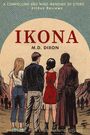 „A compelling and mind bending SF story.” Oben, „IKONA” groß in Rot. Vier Personen von hinten, im Stil einer Illustration.