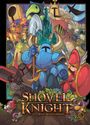"Shovel Knight: Ultimate Design Works." Rüstungsträger mit Schaufel, bunte Ritter, mittelalterliches Setting, Illustration.
