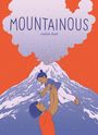 „Mountainous“ und „Julia Kuo“ stehen in Wolkenform über einem Vulkanausbruch, zwei Personen spielen fröhlich.
