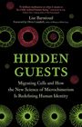 Buchtitel: "Hidden Guests". Thema: Wandernde Zellen und Mikrochimerismus. Grünes und rotes Muster auf schwarzem Hintergrund.
