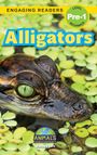 "Alligators" in großen, gelben Buchstaben, schwimmender Alligatorkopf umgeben von schwimmenden Pflanzen.