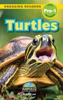 "Engaging Readers: Turtles, Level Pre-1 Beginner, Ashley Lee." Eine Schildkröte mit offenem Mund, im Hintergrund grüne Natur.