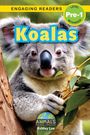 "Koalas" in großen blauen Buchstaben. Ein Koala hält Eukalyptusblätter. Oben gelb "ENGAGING READERS", unten "Ashley Lee".