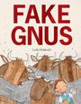 „FAKE GNUS“ von Leslie Helakoski. Illustration: Mehrere Gnus lesen Zeitungen, ein Kind hält ein Buch.