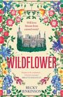 „Will love bloom from cursed roots?“ steht über einer Illustration eines Schlosses, umgeben von bunten Blumen. Darunter „Wildflower“ von Becky Jenkinson.
