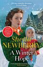 "Sheila Newberry, A Winter Hope. Frau hält Baby im Schnee mit Haus im Hintergrund. Text über Buchverkaufserfolg."