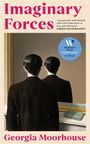 "Imaginary Forces" und "Georgia Moorhouse" in rosa. Ein Mann sieht in einen Spiegel, Bücher auf einem Tisch.