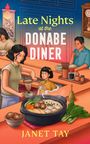 Titel: "Late Nights at the Donabe Diner". Eine Frau serviert Getränke, ein Mann isst mit Stäbchen. Ein Topf mit Essen dampft.