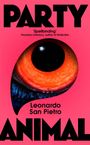 Text: „PARTY“, „'Spellbinding' Vincenzo Latronico“, „Leonardo San Pietro“, „ANIMAL“. Großes Auge auf pinkem Hintergrund.