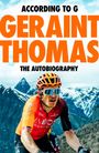 „According to G“; „Geraint Thomas“; „The Autobiography“. Ein Radfahrer in Bergen, trägt einen orangefarbenen Helm.