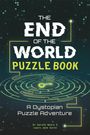 "The End of the World Puzzle Book" und "A Dystopian Puzzle Adventure". Verschlungener Labyrinth-Hintergrund mit Schlüsselsymbol.