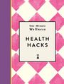 "One-Minute Wellness: Health Hacks". Hintergrund rosa Rautenmuster, linke Seite lila Rand.