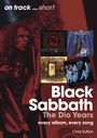 „Black Sabbath The Dio Years“ steht groß geschrieben. Vier Albumcover und ein singender Mann im Hintergrund.