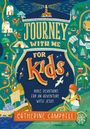 "Journey with Me for Kids" steht im Zentrum, umgeben von lebendigen Illustrationen eines Abenteuerpfads mit Kindern.