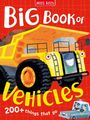 „Big Book of Vehicles" in bunten Buchstaben. Illustration mit großem gelbem Lastwagen und Comic-Polizeiauto.