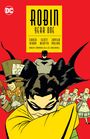 "Robin Year One" oben, darunter Schöpfernamen. Illustration mit Robin, Batman und Figuren in starkem Rot und Gelb.