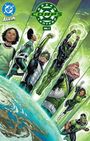 Text: Green Lantern Corps Vol. 2. Logo von DC. Helden in grün-schwarzen Anzügen fliegen über einen Planeten.