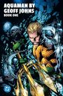 "AQUAMAN BY GEOFF JOHNS BOOK ONE". Aquaman kämpft unter Wasser mit Dreizack gegen bedrohliche Kreaturen.