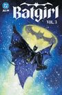 "Batgirl Vol. 3" in großer Schrift. Eine gezeichnete Batgirl-Figur schwingt in Schneefall vor einem leuchtenden Batman-Symbol.