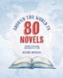 Text: "Around the World in 80 Novels: Travel the Globe One Book at a Time" von Henry Russell. Offenes Buch, Weltkarte-Hintergrund.