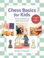 "Chess Basics for Kids. 35 fun activities to learn how to win. For children aged 7 years+. Jessica E Prescott." Illustrationen von Schachfiguren.