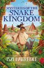 "Mysteries of the Snake Kingdom", "Iszi Lawrence", "Bloomsbury". Illustration: Mädchen mit Hund vor Pyramiden und Dschungel.