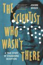 "The Scientist Who Wasn't There" von Joanne Briggs. Porträt eines Mannes mit weißen Molekülstrukturen über seinem Gesicht.