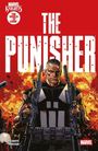 "The Punisher" oben groß, darunter ein muskulöser Mann mit Waffen vor einer Explosion. Oben links "Marvel Knights", unten rechts "Marvel".