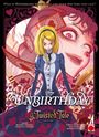 Text: "What if Wonderland was in peril and Alice was very, very late?" "Unbirthday: A Twisted Tale Volume 1." Illustration: Alice mit Karten.