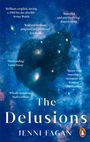 Texte: "Brilliant, original, daring", "Beautiful and awe-inspiring", "The Delusions", "Jenni Fagan". Illustration: Kosmisch, Katzenform.