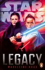 Text: STAR WARS LEGACY MADELEINE ROUX. Drei Personen; zwei mit Lichtschwertern, dramatisch beleuchtet mit Blau und Rot.