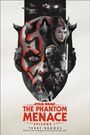 "Star Wars: The Phantom Menace, Episode I, Terry Brooks." Ein Gesicht mit roten und schwarzen Mustern, diverse Charaktere.