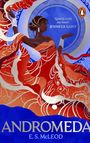 Text: "'Quietly stole my heart' JENNIFER SAINT", "ANDROMEDA", "E. S. McLEOD". 

Illustration: Frau in rotem Gewand, gemusterter Hintergrund.