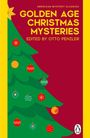 „Golden Age Christmas Mysteries“, oben gelber Rand, links grüner Weihnachtsbaum mit Kugeln, unten Pinguin-Logo.