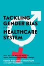 „Tackling Gender Bias in the Healthcare System“ auf türkis, mit männlichem und weiblichem Symbol im Hintergrund.