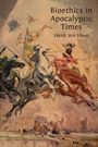 "Bioethics in Apocalyptic Times. Henk ten Have." Eine dynamische Illustration mit vier Pferden in kräftigen Farben.