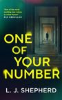Text: „ONE OF YOUR NUMBER, L. J. Shepherd, 'One of the most exciting new voices in crime fiction' KIA ABDULLAH.“ 

Ein Flur mit einer Person.