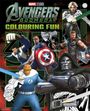 „AVENGERS DOOMSDAY COLOURING FUN“. Verschiedene Superhelden mit Waffen in dynamischen Posen.