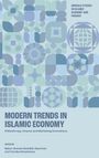 "Modern Trends in Islamic Economy", mit geometrischen Mustern in Blautönen. Bearbeitet von Baker Ahmad Abdullah Alserhan.