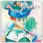 Text: "Matisse 2027 Calendar". Illustration einer Person mit blauem Hut in lebhaften Farben.