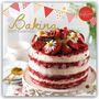 Text: „Baking 2027 Calendar”, „Includes Delicious Recipes“. 
Abbildung einer gestreiften Torte mit Erdbeeren und Blumen.