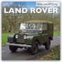 Text: "100% UNOFFICIAL LAND ROVER 2027 Calendar." Ein klassischer grüner Land Rover fährt auf einer Landstraße.