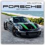 "100% UNOFFICIAL, PORSCHE, 2027 Calendar." Schwarzes Auto mit grünen Streifen am Meer. Sportliches Design.