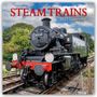 „STEAM TRAINS 2027 Calendar“. Eine schwarze Dampflokomotive auf Gleisen mit grünem Hintergrund aus Bäumen.