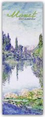 „Monet 2027 Calendar“, darunter impressionistisches Gemälde mit Fluss, Bäumen und Spiegelungen im Wasser.