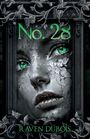„No. 28“, „R AVEN DUBOIS“; Ein Gesicht mit grünen Augen, umrahmt von Ranken und Rissen.