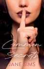 „Common Secrets“ und „Jane Sims“. Eine Frau berührt ihre Lippen mit einem Finger in einer Geste der Stille.