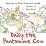 "Daisy the Pantomime Cow." Illustration einer lachenden Kuh auf einem Weg, umgeben von Bäumen und Noten.